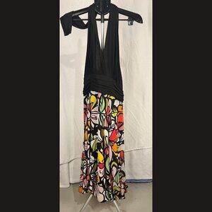 Connected Apparel Women’s Dress Size 16 Halter Black Multicolor Floral Print